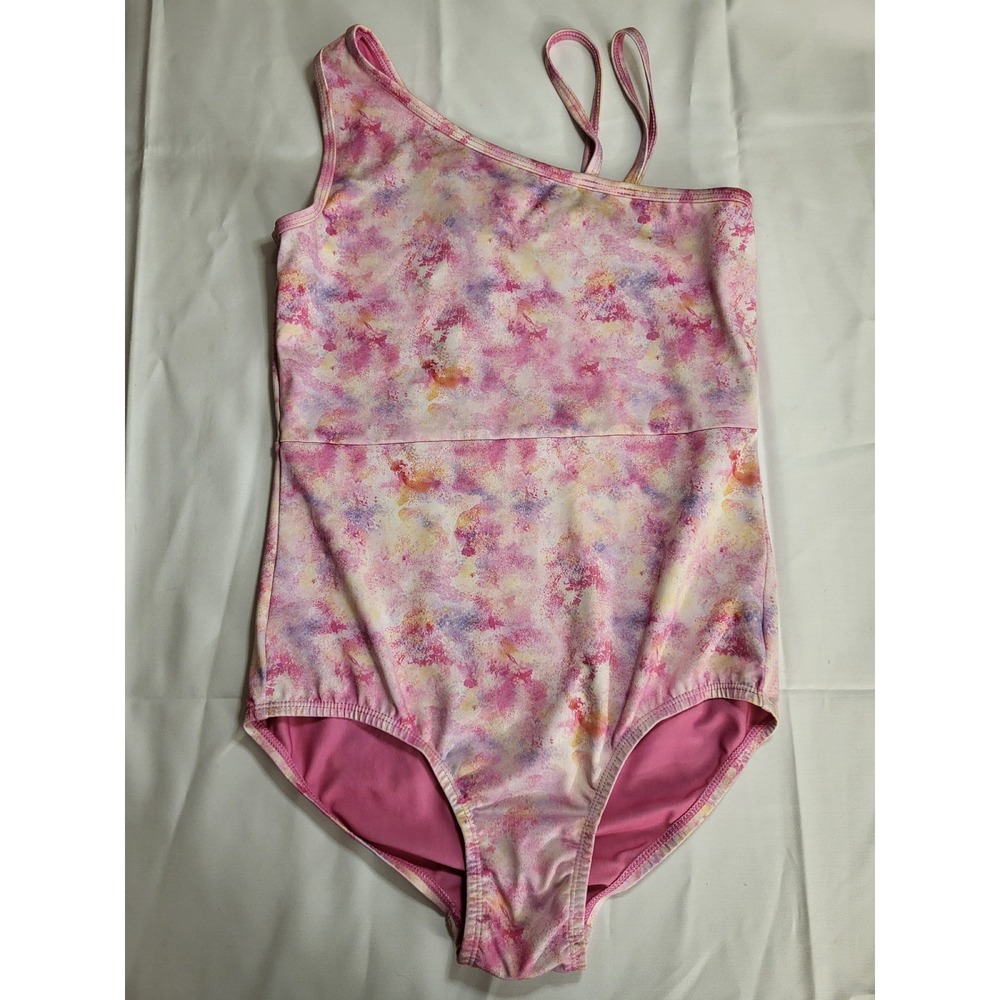Cat & Jack Girls One-Piece Swimsuit Pink Tie Dye One Shoulder Size XL 14/16